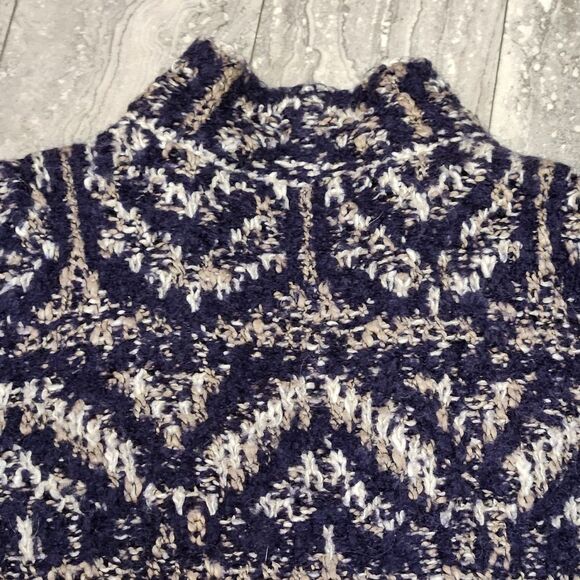 🇬🇪🔹️Lucky Blue Intarsia Chunky Knit Open Cascading Cardigan Sweater Large - Picture 7 of 12